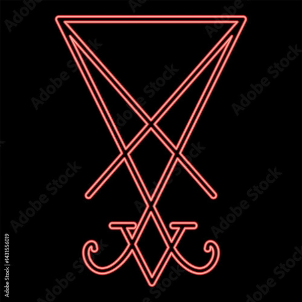 Fototapeta Neon lucifer's sign seal Satan Lucifer symbol red color vector illustration image flat style