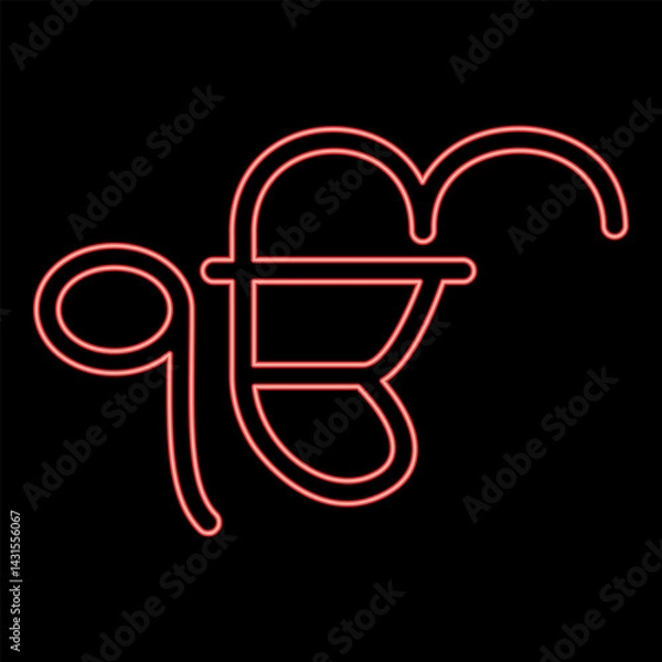 Fototapeta Neon iK Oankar Ek Onkar symbol of Sikh religion Punjab red color vector illustration image flat style