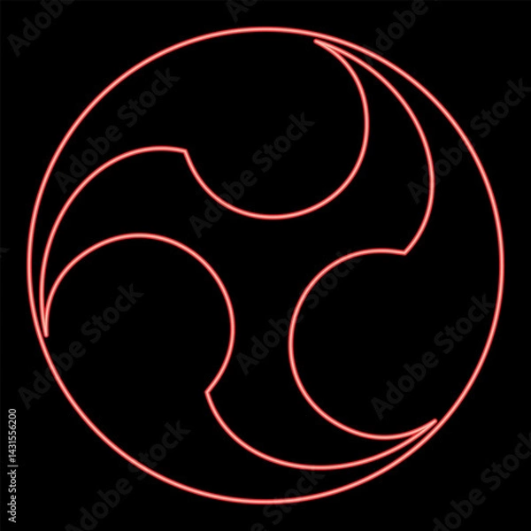 Fototapeta Neon tomoe symbol religious sign Japanese religions Oriental three petal red color vector illustration image flat style