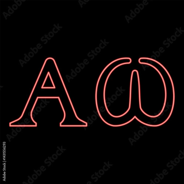 Fototapeta Neon alpha Omega symbols Greek sings red color vector illustration image flat style