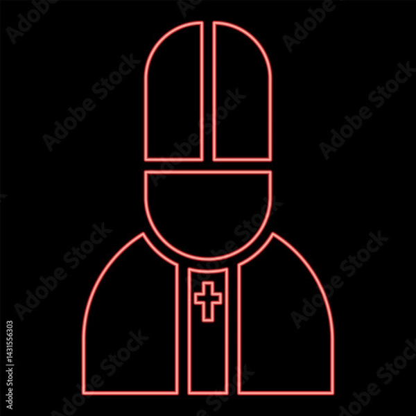 Fototapeta Neon pope catolic Man Church bishop red color vector illustration image flat style