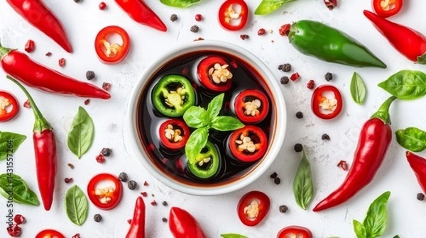 Fototapeta Sliced jalapenos and chili peppers are examples of fermented foods with probiotic benefits