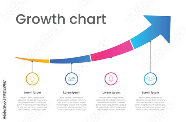 Fototapeta Vector infographic arrow template with 4 steps. Business growth concept. Can be used for web design, timeline, diagram, chart, graph, business presentation.