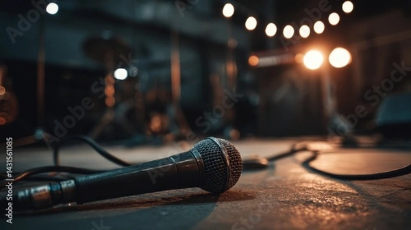 Obraz Microphone laying on the floor of a stage. photo.