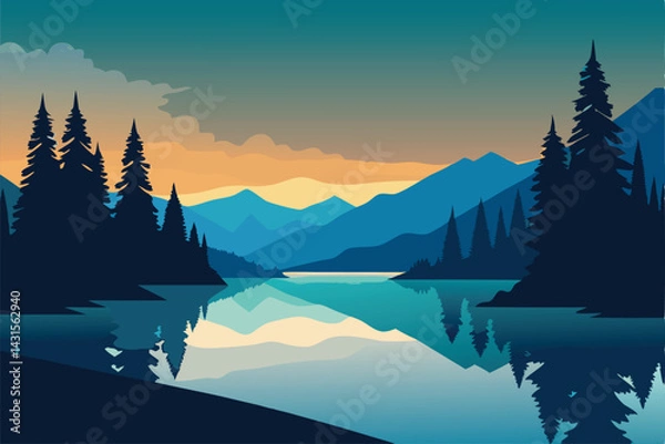 Fototapeta mountain landscape with lake and mountains