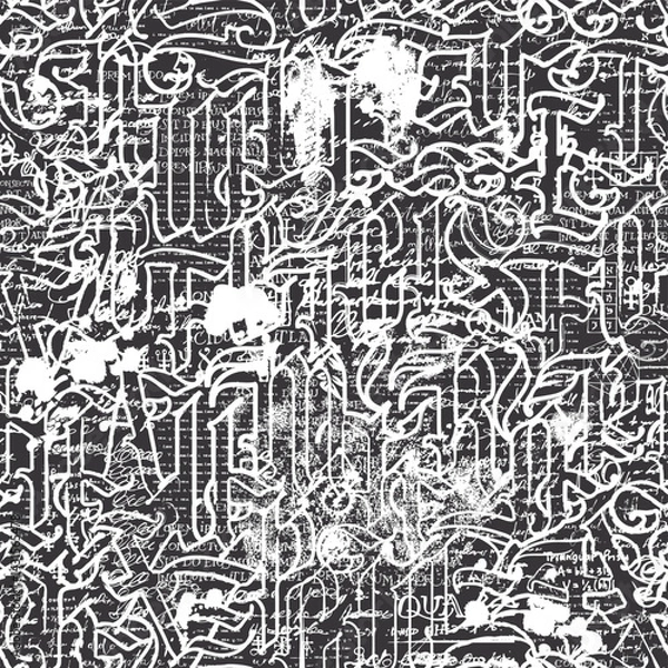 Fototapeta Abstract seamless pattern of English capital letters and worn newspaper clippings. Hand-drawn vector background in vintage style. Suitable for wallpaper, wrapping paper, t-shirt design. No AI used