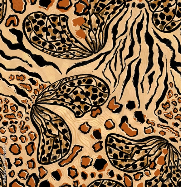 Fototapeta Leopard butterfly and zebra pattern design. For textile and print.