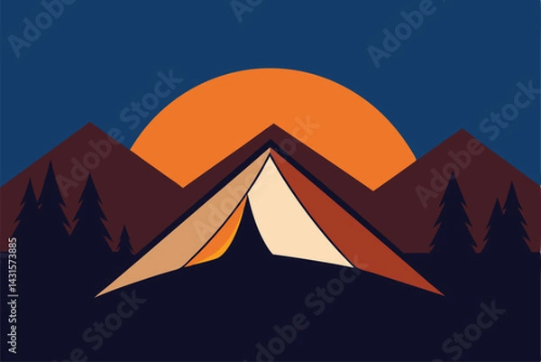 Fototapeta tent-with-open-flap-showing-mountain-sunrise