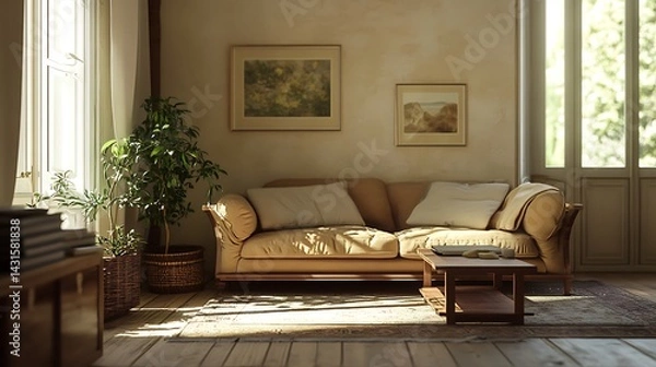 Fototapeta Natural lighting in elegant home with white decor high resolution picture