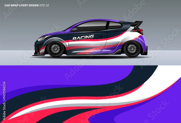 Fototapeta purple and pink wavy car wrap design with racing style