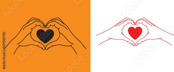 Fototapeta Vector simple linear illustration, hand poster, logo, print design template, hand drawn hands holding heart .