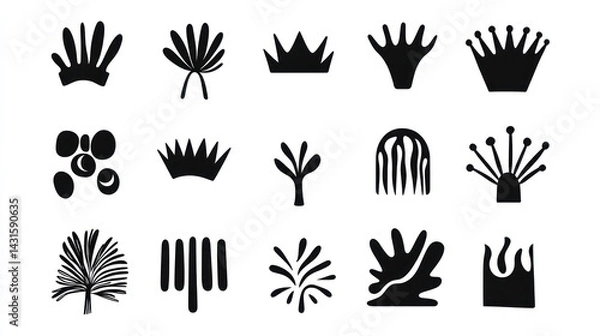 Fototapeta Abstract crown and plant icons; design elements; white background; website use