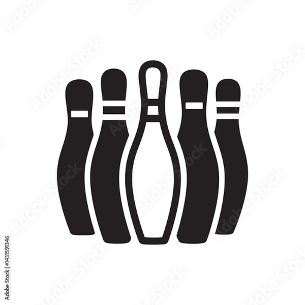 Fototapeta Bowling Pins Minimalist Silhouette Design Symmetrical Bowling Pins in Black and White Vector Art