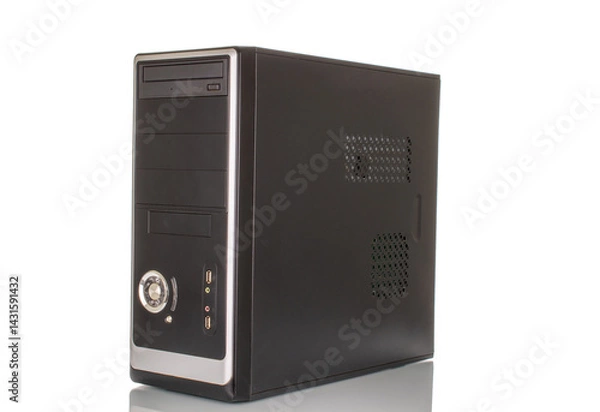 Fototapeta One desktop computer, macro, isolated on white background.