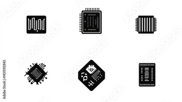 Fototapeta Computer components icons; digital technology; background; website design