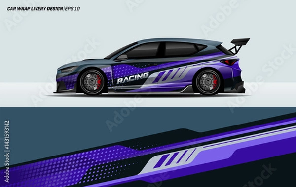 Fototapeta Car wrap livery design. Hatchback wrap design with racing style