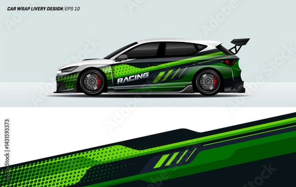 Fototapeta Car wrap livery design. Hatchback wrap design with racing style