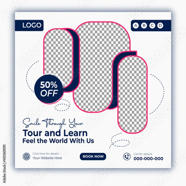 Fototapeta Travel and tour social media posts and web banner square design template