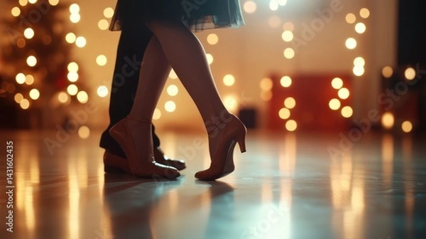 Obraz Couple dancing close up elegance and romance warm light bokeh