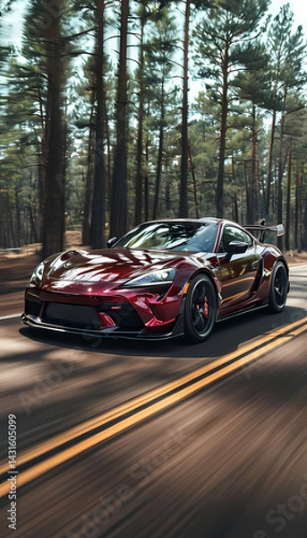 Fototapeta High-Speed Car Racing on City Highway: Fast Motion Blur of Sports Auto in Rally Drive, Vehicle Moving Through Traffic on Road