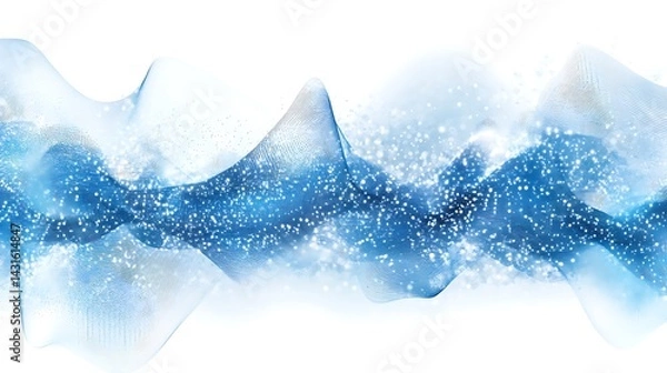 Fototapeta Abstract digital waveforms in blue and white with a large area for text