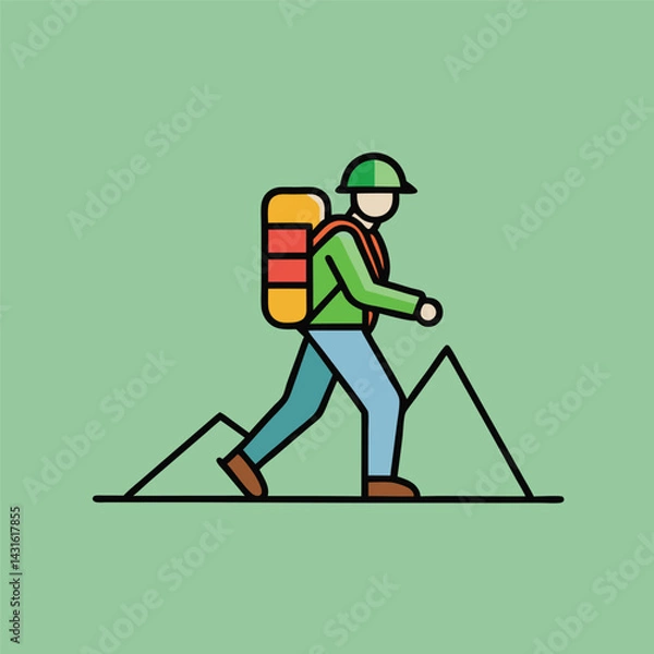 Fototapeta hiker with safety kits and bagpack vector silhouette design