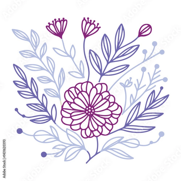 Fototapeta intricate floral pattern with summer inspired blossoms and minimal leaf sketches for pillow cover and textile applications

