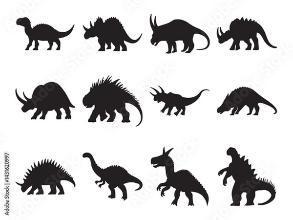 Fototapeta Set of armored herbivores silhouette