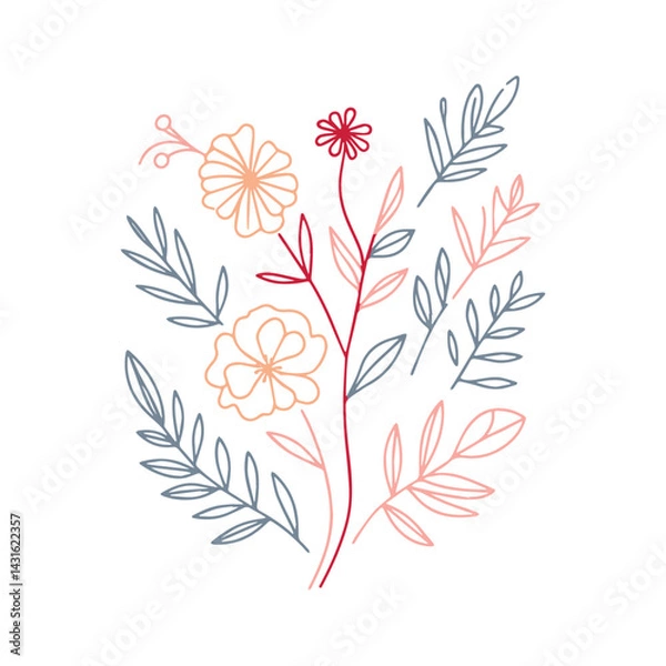 Fototapeta elegant abstract floral pattern with one line rose artwork and leafy textures for seamless wallpaper and cushion textiles

