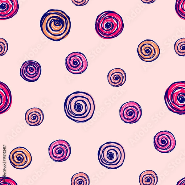 Fototapeta Vector seamless floral pattern with flowers, Hand drawn contour lines and strokes Doodle sketch style, graphic vector drawing illustration