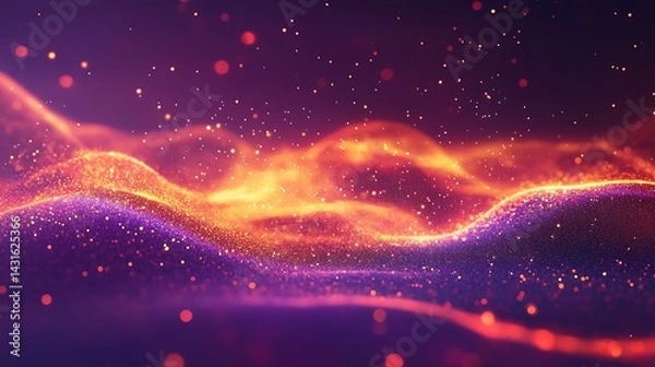 Fototapeta Abstract orange and purple gradient with glowing particles and space for text