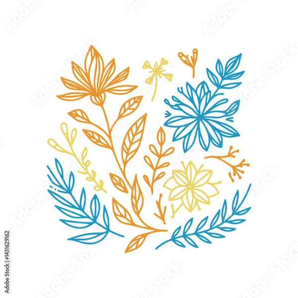 Fototapeta abstract cotton flower and botanical line art pattern with repeating design elements for wrapping paper and home decor fabric

