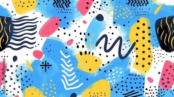 Obraz The close up of the abstract picture of the colourful memphis pattern wallpaper, memphis pattern is the design style that vibrant and mix of geometric shapes, bold colors, and playful patterns. AIG51.