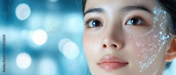 Fototapeta An advanced AI-powered skin scanning device analyzing a patient's skin during a medical examination or consultation in a professional healthcare setting.