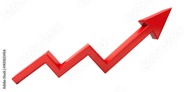 Fototapeta red upward arrow graph showing rising trend isolated on white background PNG. GENERATIVE AI