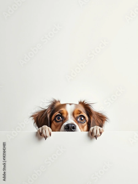 Fototapeta Curious Puppy Peeking Over a Blank Surface