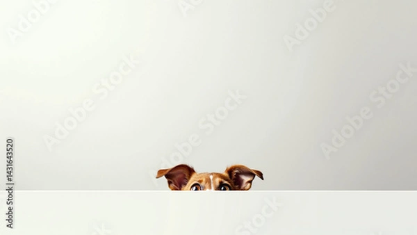 Fototapeta Curious Puppy Peeking Over a Blank Surface