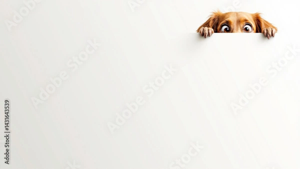 Fototapeta Curious Puppy Peeking Over a Blank Surface