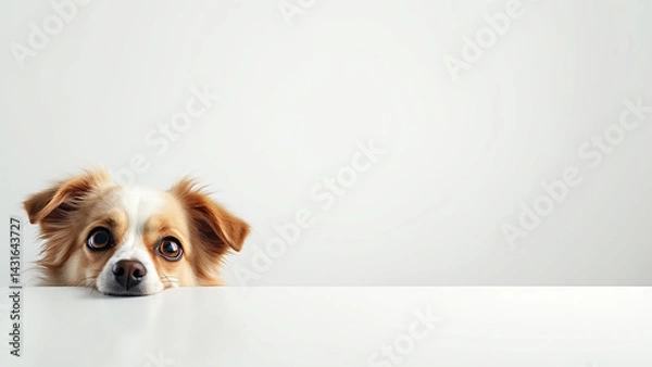Fototapeta Curious Puppy Peeking Over a Blank Surface