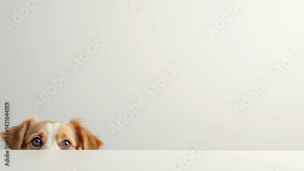 Fototapeta Curious Puppy Peeking Over a Blank Surface