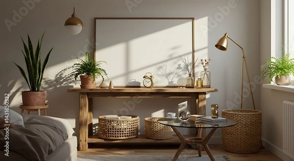 Fototapeta Living Room Decor with Plants and Furniture