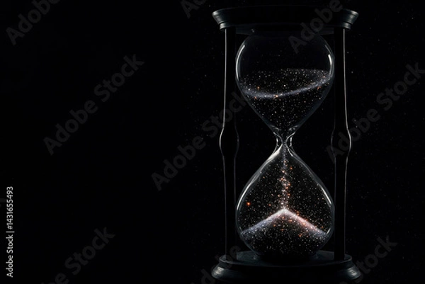 Fototapeta Hourglass with space inside on a black background. Space for text.