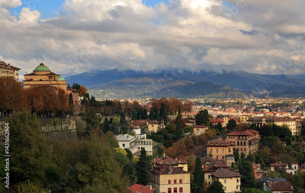 Fototapeta Bergamo View with Autumn Colors and Mountain Horizon