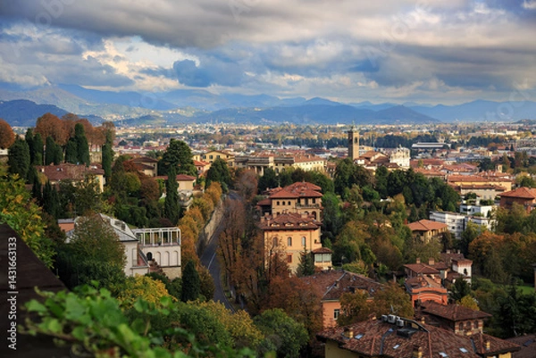 Fototapeta Bergamo View with Autumn Colors and Mountain Horizon