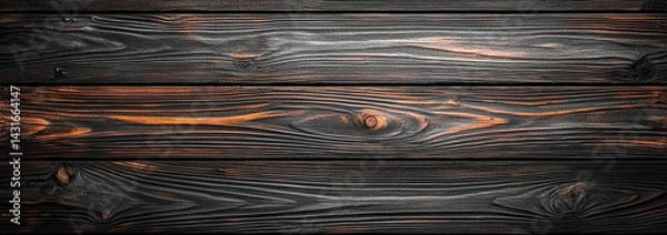 Obraz close up view of dark wooden texture featuring rich grain patterns and warm orange highlights, creating striking contrast against black background. This evokes sense of warmth and rustic charm