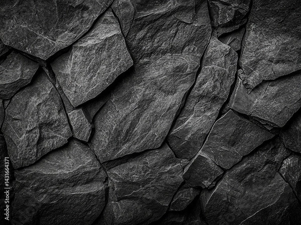 Obraz close up of textured black rock surface, showcasing natural patterns and layers of stones, creating dramatic and rugged appearance