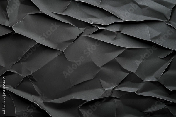 Fototapeta textured black paper background with crumpled folds, creating dramatic and artistic appearance. dark tones add depth and interest to surface