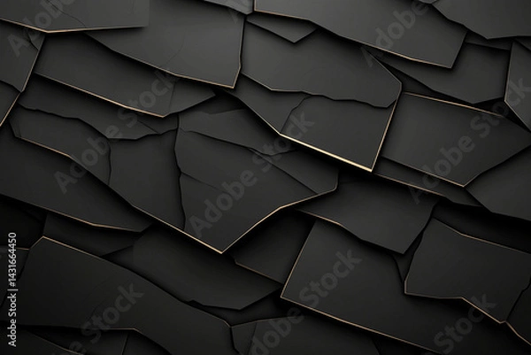 Obraz textured black background featuring layered, irregular shapes with subtle golden edges, creating modern and elegant appearance. This design is perfect for various creative projects