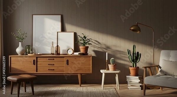 Fototapeta Living Room Interior with Furniture and Plants