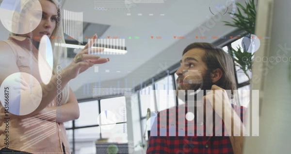 Obraz Image of financial data processing over diverse business people